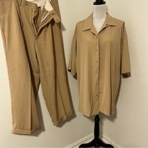 Bagazio Mens Sz 42 Dress Pleated Pants with Cuffed Hems/Button Up Shirt 2XT EUC